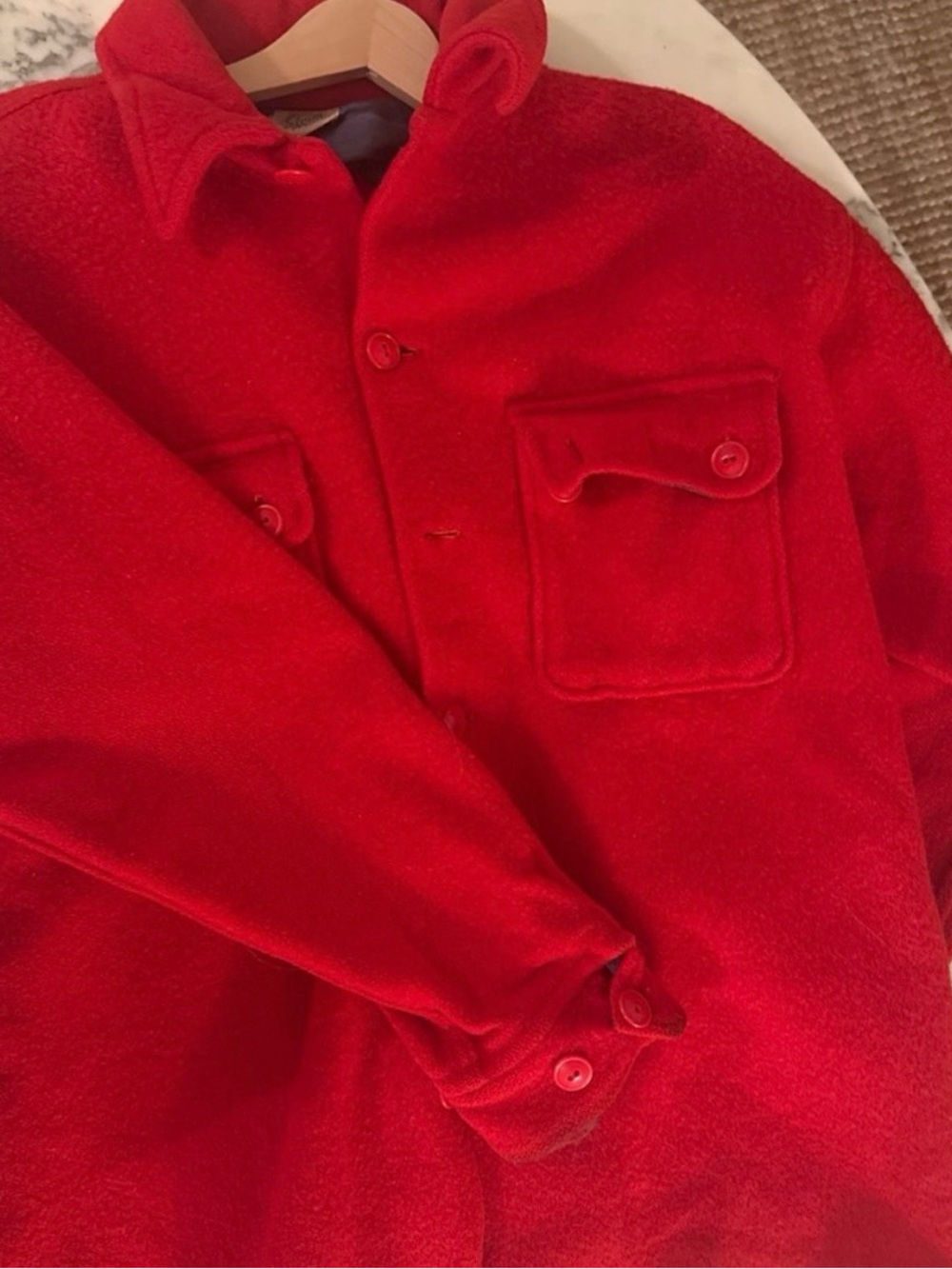 Bright Red Wool Button-Up Jacket - Picture 2 of 2
